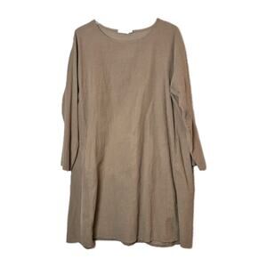 Vasna Corduroy Dress Womens Large Beige L/S Pockets Lagenlook Relax Prairie